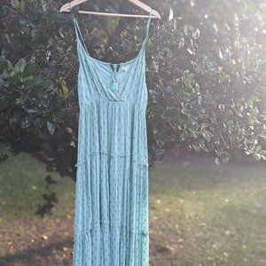 Fathoms Below Adjustable Metallic Tiered Maxi Dress, Lg, BRAND NEW w/ tags